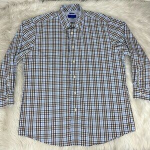 Egara Mens Blue Plaid Long Sleeve Non-Iron Button-Down Career Dress Shirt XL/C48